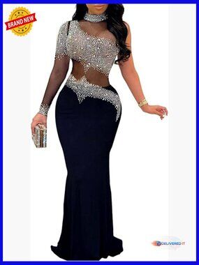 One Shoulder Rhinestone Sequin Bodycon Dress for Club Party Formal Events